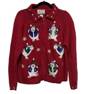 VTG Heirloom Collectibles Women's M Full‎ Zip Snowman Ugly Holiday Sweater